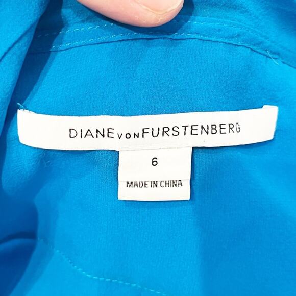 Diane Von Furstenberg Jezebel Tie Neck Chiffon Sheer Button Up Blouse Blue 6 - Picture 3 of 12